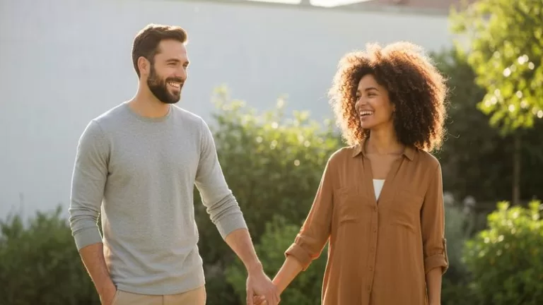 Happy couple in natural setting representing fertility and wellness