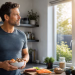 Man reviewing vitamin D foods and sunlight habits for testosterone support
