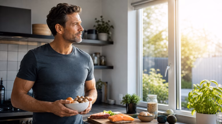 Vitamin D and Testosterone: What Men Should Know 4 Man reviewing vitamin D foods and sunlight habits for testosterone support